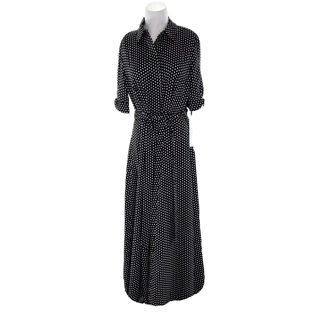 Calvin Klein Size 8 Polka Dot Belted Button Dress